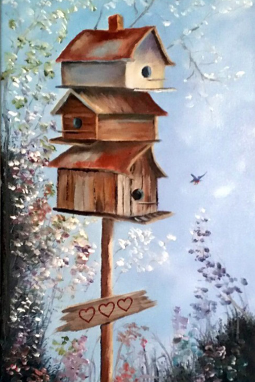 Ptačí budky (plátno 30x40 cm)