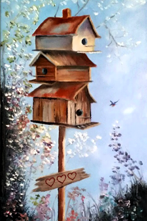 Ptačí budky (plátno 30x40cm)